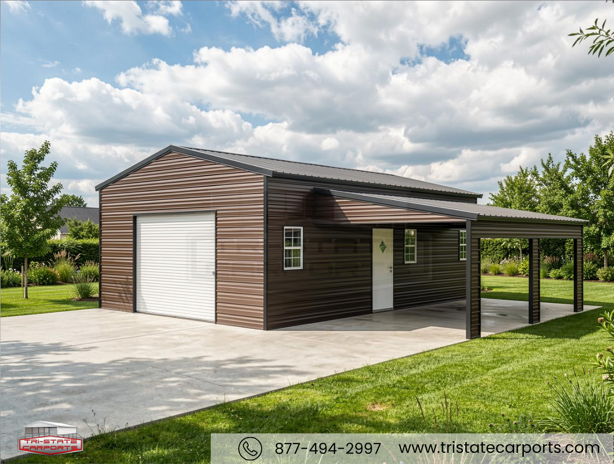 20'W X 30'L X 10'H VERTICAL ROOF GARAGE WITH LEAN TO SKU 172