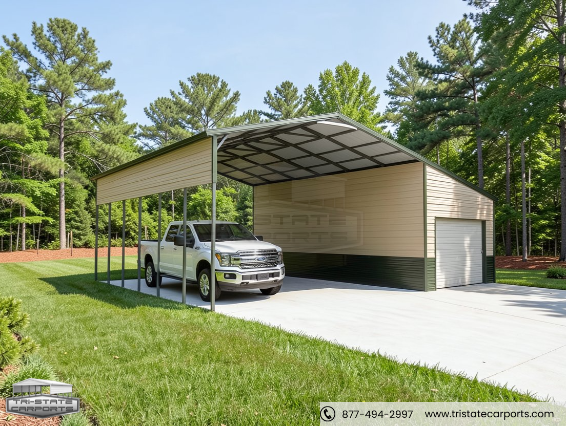 34'W X 30'L X 12'H CARPORT WITH LEAN TO SKU 103