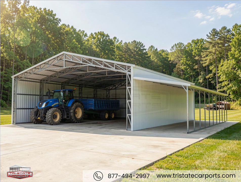 40'W X 50'L X 12'H VERTICAL ROOF WITH LEAN TO SKU 171